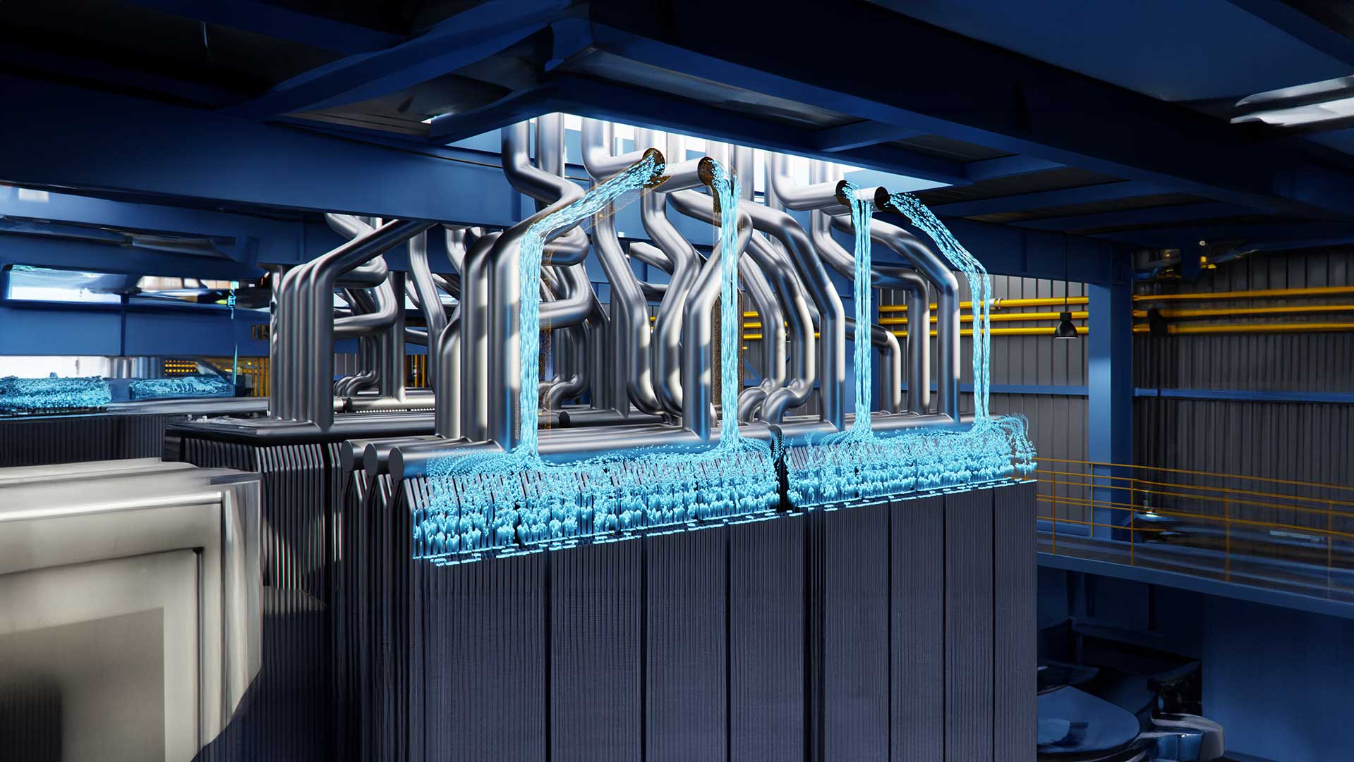 Water moving through factory pipes